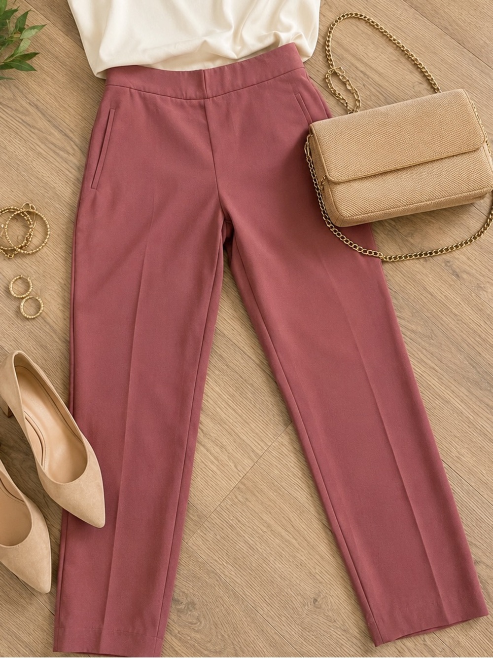 High-Rise Straight-Leg Pants in Dusty Mauve